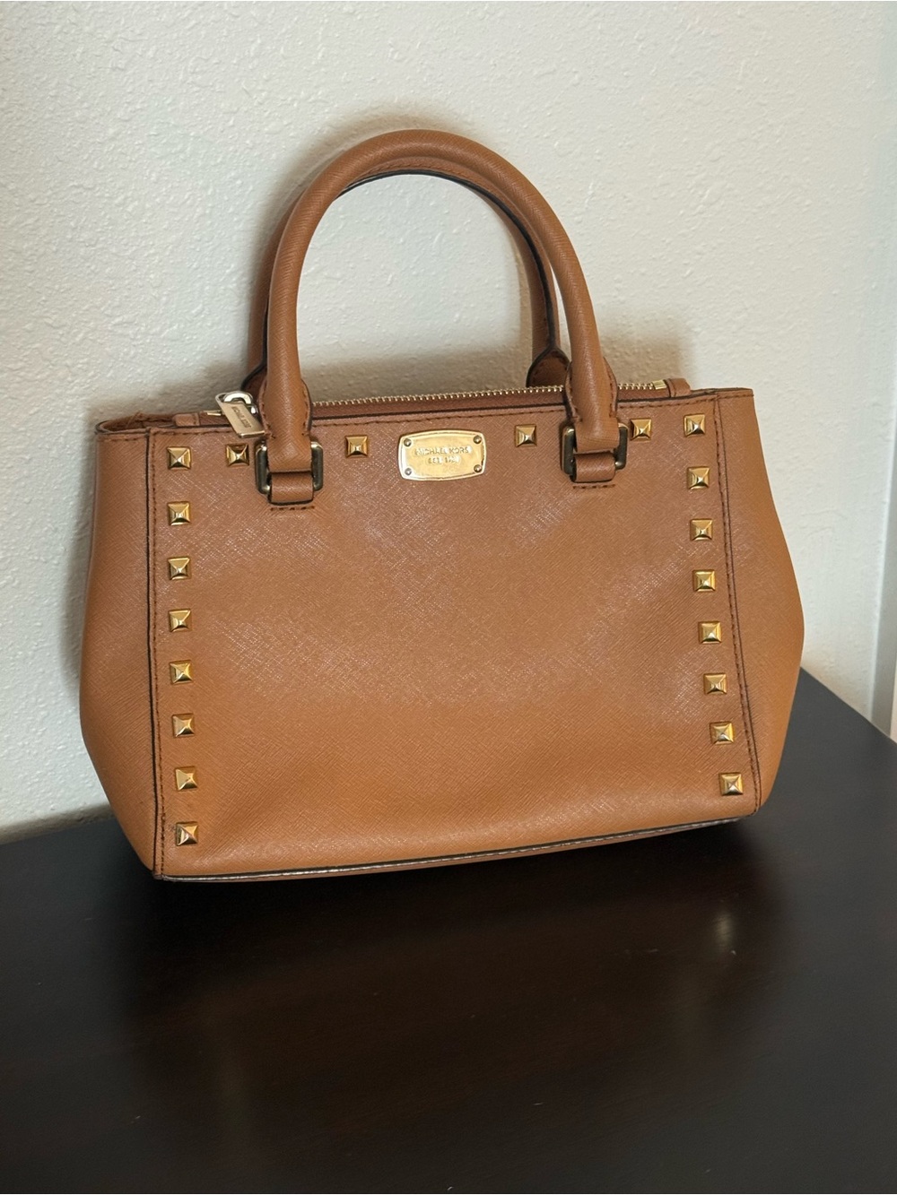 Michael Kors Cognac Studded Saffiano Leather Satchel